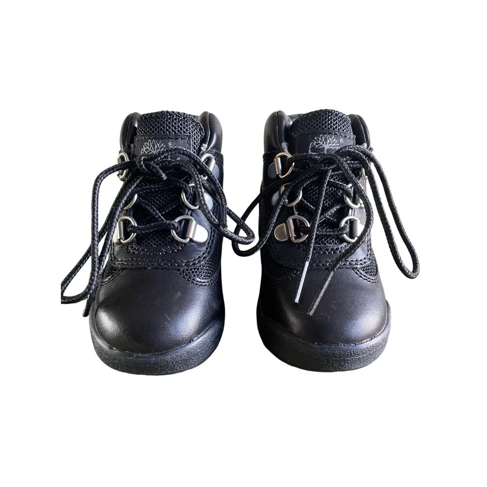 Kids Timberland Black Leather Lace Up Waterproof Boots Toddler Size 4‎ Hiking